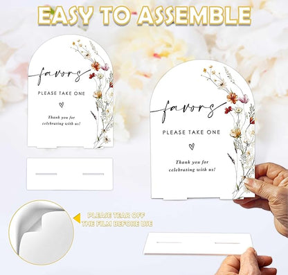 Boho Floral Favors Sign, 6 x 8 Inch White Arch Acrylic Wedding Sign with Holder, Wedding Sign for Ceremony and Reception, Wedding Decoration, Wedding Supplies - BX26