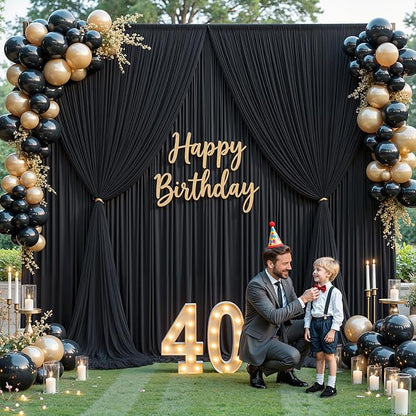Black Tulle Backdrop Curtain for Parties Wedding,10ft x 10ft Wrinkle Free Curtain Backdrop,2 Layer Drapes for Backdrop,Polyester Wedding Back Drop for Bridal Shower Birthday Baby Shower Photography