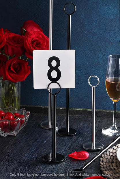 New Star Foodservice 27686 Ring Clip Table Number Card Holders, w/Number Cards, 1 to 25, Set of 12, 8-Inch, Black Stand