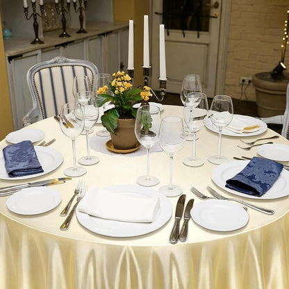 Ruisita 120 Inches Round Satin Tablecloths Champagne Overlay Round Satin Table Cover Bright Silk Tablecloth Smooth Fabric Tablecloth for Wedding Banquet Table Decoration
