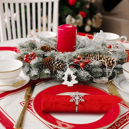 Patelai 24 Pieces Snowflake Napkin Rings Thanksgiving Christmas Napkin Holders Exquisite Household Rhinestone Napkin Rings Set for Christmas Wedding Dinner Party Table Decoration (Silver)