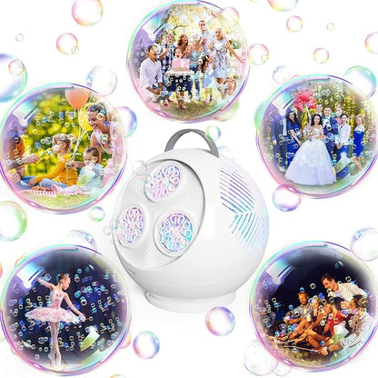 Bubble Machine Automatic Bubble Blower for Kids Toddlers Rechargeable Portable Spherical LED Bubble Maker Electric Auto Rotating 45°/360° Outdoor Toy Birthday Party Wedding (Spherical White)