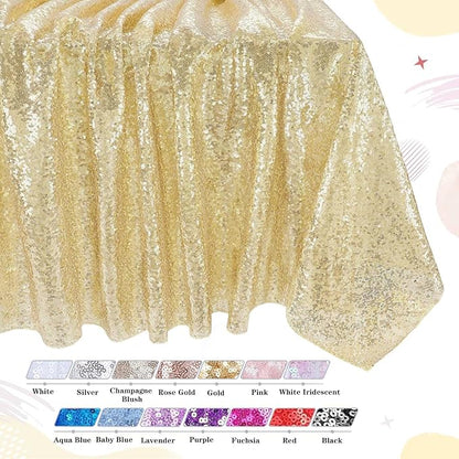 QueenDream Light Gold Party Decorations Sequin Tablecloth: Glitter Overlay 90x90 Inch Table Drapes for Banquet Wedding Theme Party Planners