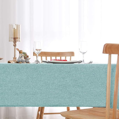 Hiasan Faux Linen Rectangle Tablecloth - Wrinkle and Stain Resistant Washable Table Cloth for Kitchen Dining Room Holiday Table Cover for Party Dinner, Aqua, 60 x 84 Inch