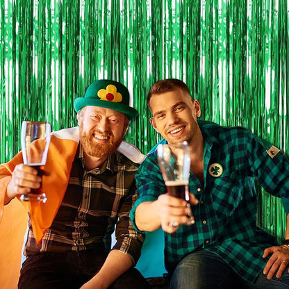2 Pack Foil Curtain Backdrop Green Metallic Tinsel Foil Fringe Curtains Photo Booth Props for Birthday Wedding Engagement Baby Shower Bachelorette Christmas Holiday Celebration Party Decorations