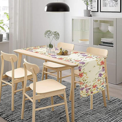 Floral Table Runner,Flowers Plant Print Spring Table Runner for Kitchen Dining Table Decoration for Home Party Decor 13x120 Inch
