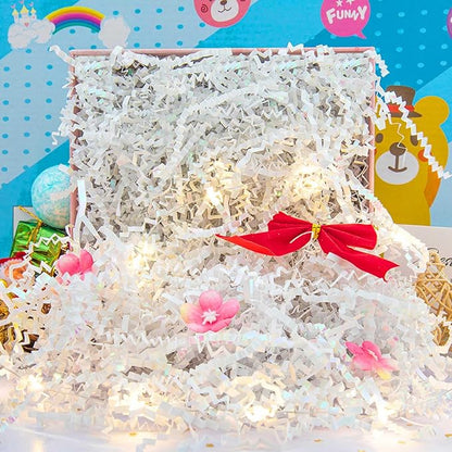 Caleihd Crinkle Cut Paper Grass Cushion Paper Streamer for Christmas Wedding Birthday Bridesmaid Engagement Craft Gift Boxes Bags Filler Decoration 4.5oz Diamond White