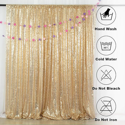 ShinyBeauty Champagne Gold Sequin Backdrop - 2 Panels, 7Ft x 7Ft, Sparkly Glitter Backdrop for Parties/Prom Backgrounds