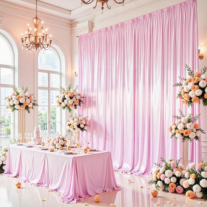 Pink Satin Backdrop Curtains 2 Panels - Glitter Photo Drapes for Baby Shower, 10x10FT Shimmer Back Drop Cloth, Wrinkle Free for Birthday Party Prom Wedding Photography Background
