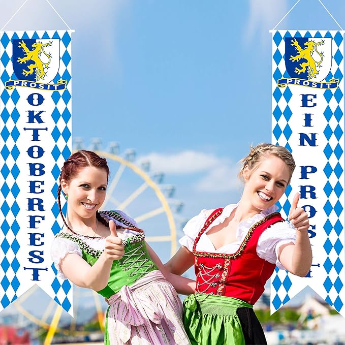 Blulu Oktoberfest Decorations Oktoberfest Banner Sign October Festival Party Decorations Bavarian Check Flag Porch Welcome Banner Flags Decor for German Parade Beer Festival Party Supplie