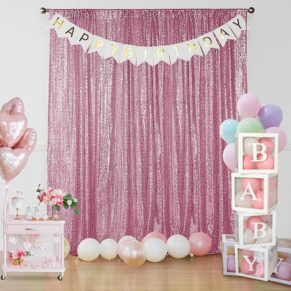 Sugargirl Pink Sequin Backdrop Curtain 2 Panels 2FTx8FT Glitter Pink Background Drapes Sparkle Photography Backdrop for Party Wedding Birthday Wall Decoration