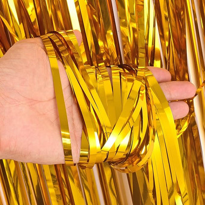 BRAVESHINE Gold Foil Fringe Backdrop Curtain - Metallic Tinsel Photo Backdrop Streamers for Men 50th Birthdays Decorations, Anniversary, Christmas, New Years, Engagement Party Decorations