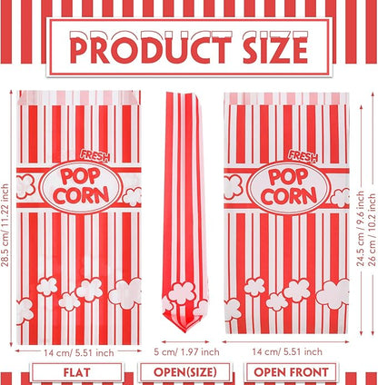 300 Pcs Popcorn Bags Paper Grease Resistant Popcorn Bags Disposable Red and White Striped Popcorn Container for Family Movie Night Movie Party Carnival Theater Popcorn Machine (2 oz)