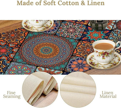 Bohemian Table Runner, Colorful Vintage Indian Mandala Floral Table Runners for Kitchen Dining Coffee Table Indoor Outdoor Party Decor, 13x70inch