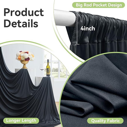 50ftx12ft Wrinkle Free Black Backdrop Curtain, 10 Panels 12FT Height Black Wedding Backdrop Drapes, Silky Polyester Back Drop Cloth for Birthday Photography Background Party Backdrop Draping