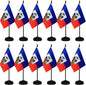 12 Pack Haiti Desk Flags Set, Haitian Small Mini Table Office Flags With 12" Solid Black Pole, Black Base and Spear Top, Miniature Desktop Flag, Home Decoration, Office Decoration, Festival