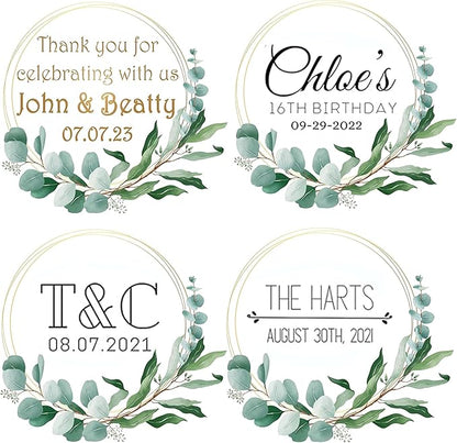 Custom Stickers for Weddings, Birthdays & Businesses - Personalized Labels with Your Logo - Waterproof, Fade and Heat Resistant - Pack of 100-1000 (Wreath B, 4 Inch)