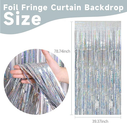 5 Pack Silver Glitter Streamers Party Decorations Tinsel Foil Fringe Curtains Christmas Birthday Bachelorette Party Wedding Decor Supplies