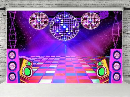 Dance Party Backdrop Retro 80s 90s Theme Stage Dance Ball Music Birthday Party Decoration DJ Photography Background 15 x 10 ft for Baby Shower Picture Photo Shoot Polyester Fabric, Blue