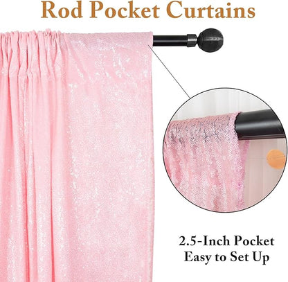 ShinyBeauty Baby Pink Curtains 2FTx8FT 4 Panels Sequin Backdrop Photo Backdrops Shimmer Wall Background Glitter Curtain for Baby Shower Sequins Backgrounds