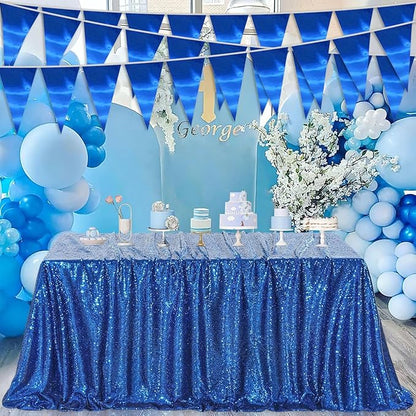 20M/65FT Blue Triangle Pennant Banner Flag Metallic Fabric Bunting Garland for Christmas Graduation Wedding Engagement Anniversary Bachelorette Birthday Bridal Shower Valentines Hen Party Supplies