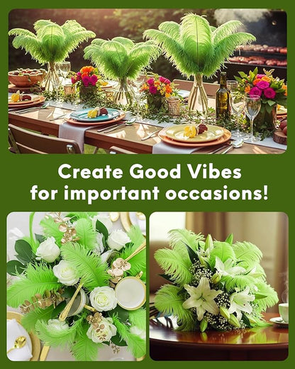 NEWONG 30pcs Fruit Green Ostrich Feathers Natural Bulk 11-14inch(28-35cm) Vase Craft Wedding Home Party Centerpieces Christmas Day Decoration