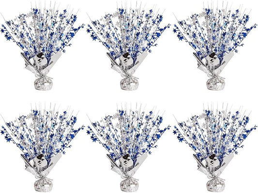 6 Pack Star Table Centerpieces for Party, Birthday Table Decorations for Kids Adults, Party Centerpieces for Tables for Wedding Baby Shower Graduation Holiday Event (Silver NavyBlue)