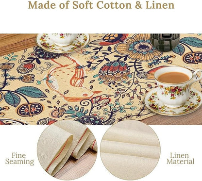 Vintage Paisley Table Runner, Boho Beige Paisley Flower Leaves Print Table Runner for Home Party Patio Indoor Outdoor, 13x60inch