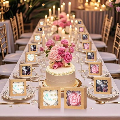 RomanticBaking 3 ¼" x 3 ¼" x 1 ½" 50PCS Chocolate Truffle Boxes for 4,Mini Bakery Boxes with Window for Brownie,Cookies, Soap, Donut,Macaron