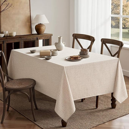 MIULEE Ivory Linen Tablecloth 60x84 Inch Rectangle Table Cloth Waterproof,Stain Resistant & Wrinkle Resistant for Dining Party Wedding