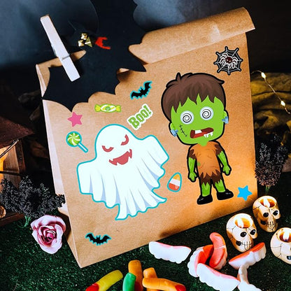 24 Sheets Halloween Stickers, Make Your Own Halloween Stickers for Kids, Halloween Party Favors, Halloween Crafts for Kids Trick or Treat Party Supplies