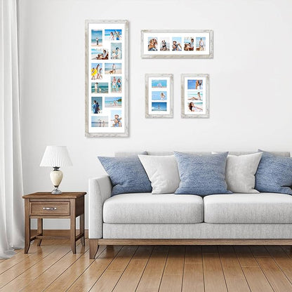 12x36 Picture Frame 2 Packs, Real Glass and Distressed White Wood Frame, Display Collage Pictures Twelve 4x6 With Mat or Pennant 12 x 36 Without Mat - Horizontal or Vertical Wall Mounting