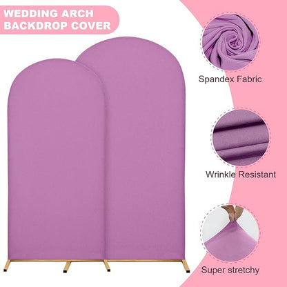 Wedding Arch Covers Arch Backdrop Cover Arch Stand Covers 7.2FT 6.6FT 6FT Set of 3 Arch Cover Spandex Fabric Stretchy Backdrop for Wedding Birthday Party Decoration Baby Shower (Lilac)