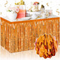 3 Pack Orange Foil Fringe Table Skirts Metallic Tinsel Streamers Garland Banner Backdrop for Table Decor, Parade Float, Birthday, Wedding, Halloween, Christmas Party Decorations(29x108 In)