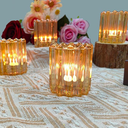 GOLDEAL 12Pcs Gold Glass Votive Candle Holders Tealight Holders Decorative, Tea Candle Holders Bulk,Candlestick for Wedding, Party,Dinner, Home Table Decor.