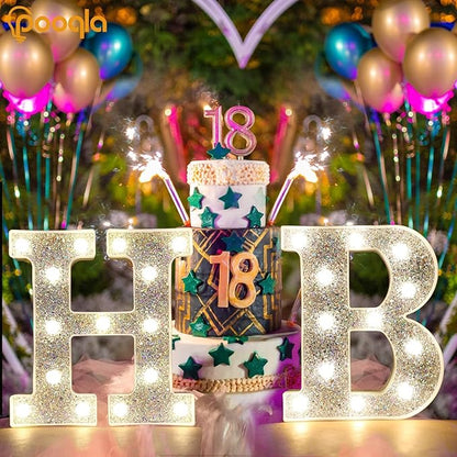 Pooqla Light Up Letters, LED Marquee Letters for Silver Birthday Decorations, Battery Powered Night Light Teenager Girl Room Decor, Gift for Girls Boys Wedding Bedroom Christmas Party Decor, Letter Y