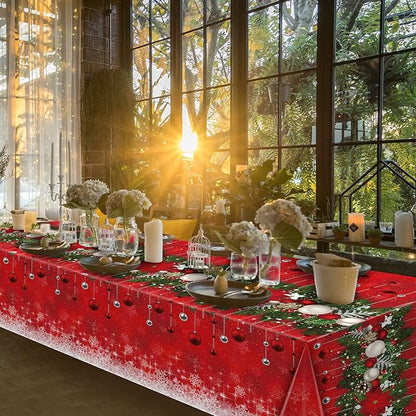 3Pieces Merry Christmas Tablecloth Plastic Christmas Tree Ball Table Cover Rectangle Winter Snowflake Tablecloth for Merry Christmas Holiday New Year Eve Party Decorations Supplies,54x108inch
