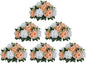 BLOSMON Rose Flower Balls Centerpieces: 6pcs 9.5 Inch Peach Fuzz Fake Flowers Kissing Balls Decor Artificial Wedding Floral Arrangements Silk Bouquet with Base Home Party Room Table DIY Decorations