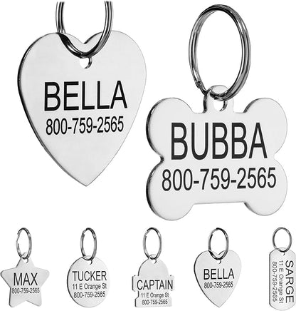 Providence Engraving Custom Engraved Stainless Steel Pet ID Tags - Personalized Front and Back Identification, for Large or Small Cats and Dogs, Heart, Small