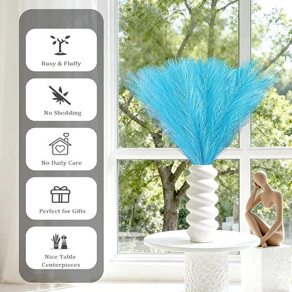 50pcs Faux Pampas Grass, 21.6" Short Artificial Pompous Grass Branches for Vase Filler Home Table Centerpieces Wedding Decor (Light Blue)