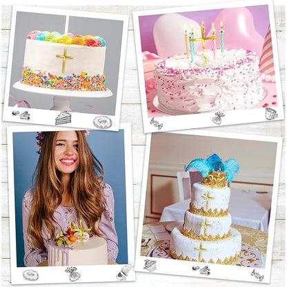 Blulu 16 Pieces Baptism Cake Toppers Crossing Cupcake Toppers Gold Mirror Acrylic Cake Picks Baptism Decor Christian Decorations(Elegant Style)