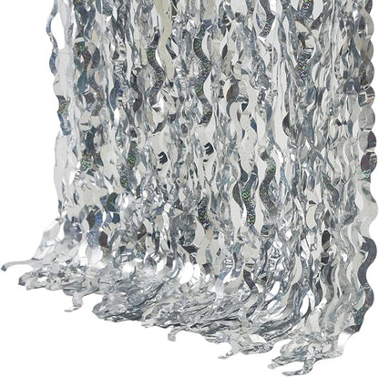 4 Pack 3.3 ft x 6.6 ft Silver Metallic Tinsel Foil Fringe Curtains - Door Streamers for Photo Booth Christmas Day Thanksgiving Wedding New Year Party Decorations