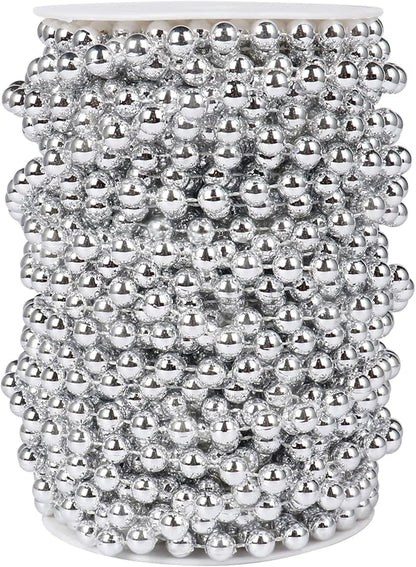 [66 Feet] Silver Pearl Beads Garland, 8MM 22 Yards Silver Faux Pearl Beads String Roll Bulk for DIY Craft Christmas Tree Wedding Party Decoration