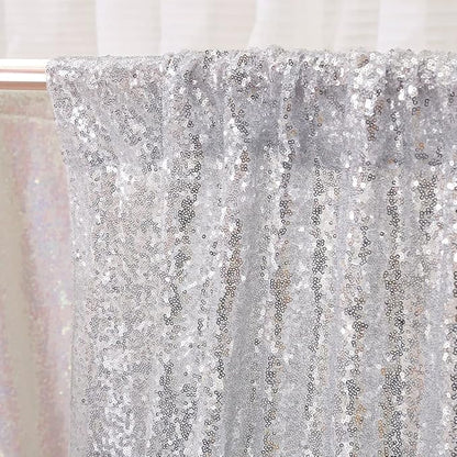 Poise3EHome Silver Backdrop,8FT x 10FT Silver Sequin Photography Backdrop Curtain for Party Decoration