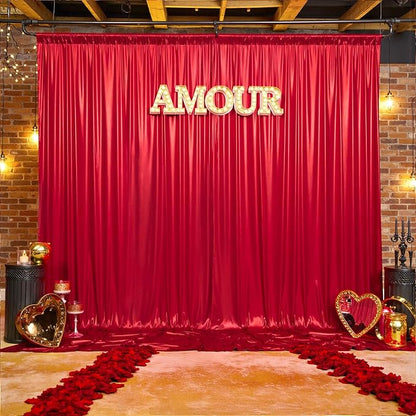 gogoparti 20x10FT Red Sequin Backdrop Curtain - 4 Panels of 5x10FT Wrinkle-Free Glitter Drapes for Photography, Birthdays, Weddings & Graduations