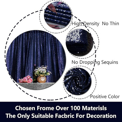 JYFLZQ Navy Blue Sequin Backdrop Curtains 6ft x 8ft 1 Panel Glitter Photo Booth Backdrops Sparkly Photography Background Drapes for Parties Wedding Bridal Showers