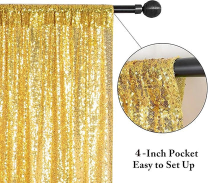 Eternal Beauty Gold Sequin Backdrop, 8x10 Ft Glitter Background Curtains for Shimmer Photography Party Wedding Birthday Back Drop Decor
