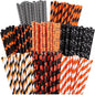 Cooraby 200 Pieces Halloween Paper Straws Biodegradable Drinking Stripe Bicolor Stripe Dot Straw Mix for Wedding Supplies and Party Favors, 8 Styles (Black and Orange)