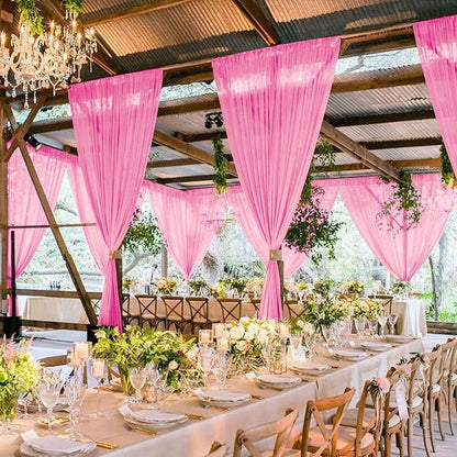 MODFUNS Pink Wedding Drapes 5x30ft 2 Panels Wedding Arch Draping Fabric Chiffon Semi Sheer Drapery Curtain Ceiling Covering Fabric for Party Banquet Decorations