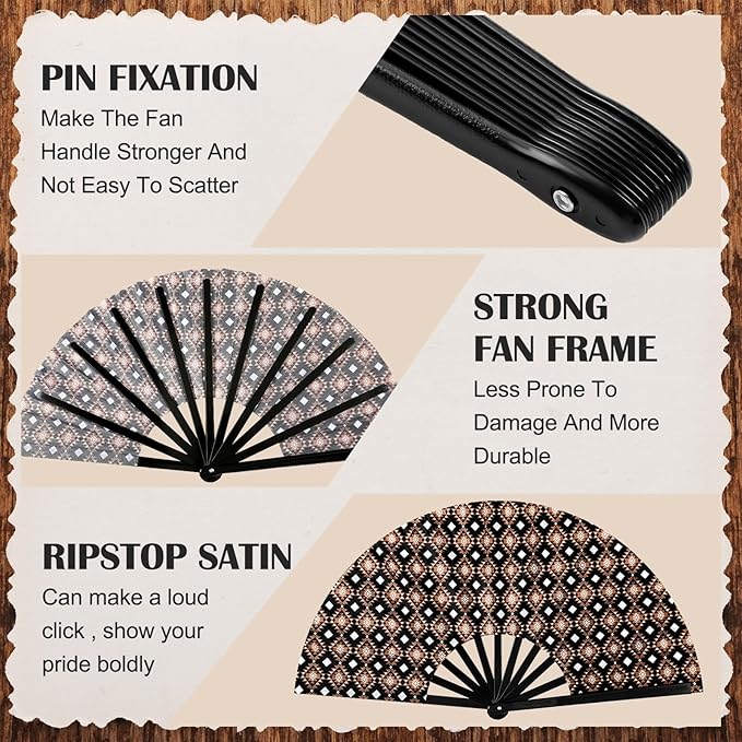 Thyle 6 Pcs Large Folding Fan for Line Dancing Bulk Boots on The Ground Hand Fan Black Popping Clapping Party Favors Decoration Gift for EDM Festival Club Summer(Western Cowboy)